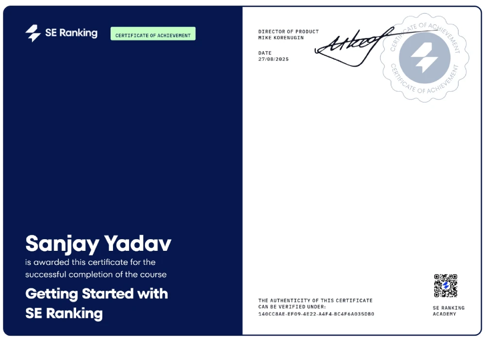 SE Ranking seo certificate