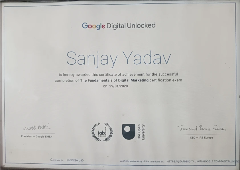 Google Digital Unlocked certificate
